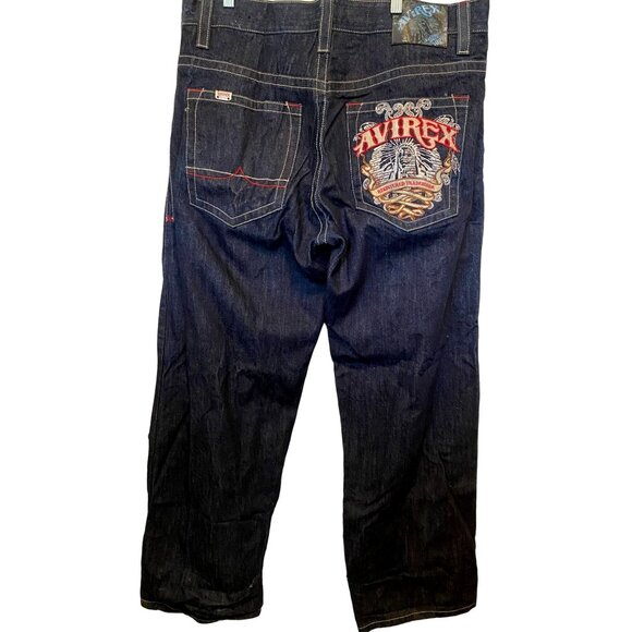 VTG Avirex Jeans Men 40x34 Blue Denim Embroidered Loose Baggy Y2K Hip Hop Skater - Picture 12 of 12